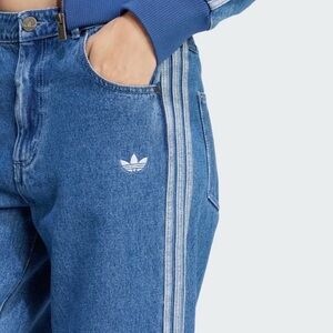 adidas Blue Denim Wide-Leg Jeans with Side Stripes